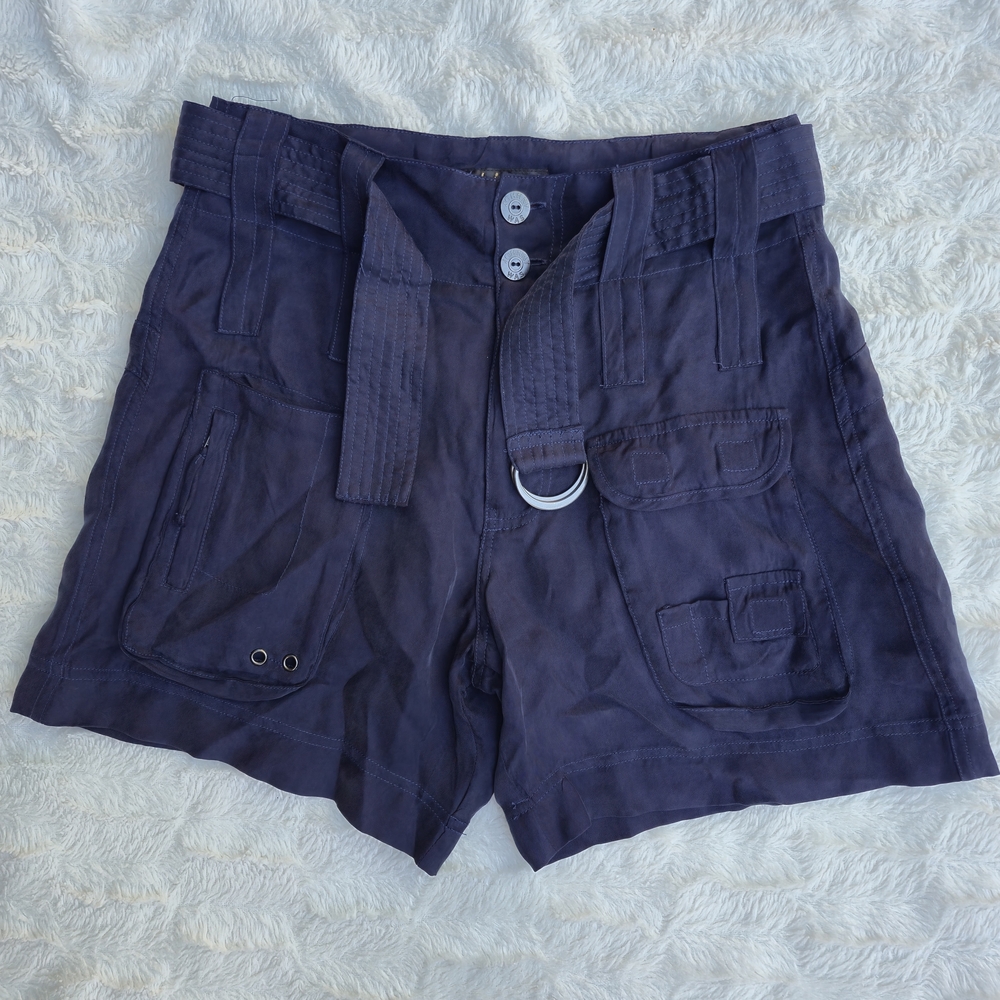 Johnny Was Deep Navy Utility Cargo Shorts with D-Ring Belt